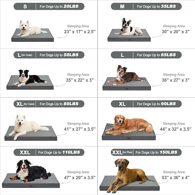 Outdoor Extra Large Dog Crate Bed, XXL Waterproof Dog Bed for Giant Breeds Dogs, 47x29 Inch Orthopedic Egg Crate Foam Pet Mat with Removable Cooling Cover, Grey