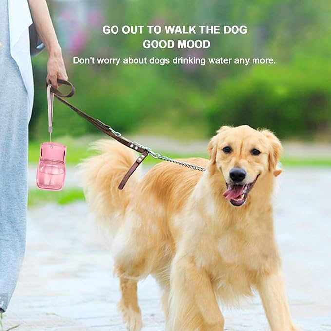 Dog Water Bottle Portable, Leak Proof Foldable Pet Water Dispenser for Dogs & Cats, 350ml (12oz) Dog Water Bowl Drink Cup Pet Summer Accessories for Outdoor Travel Walk Hinking (Pink)