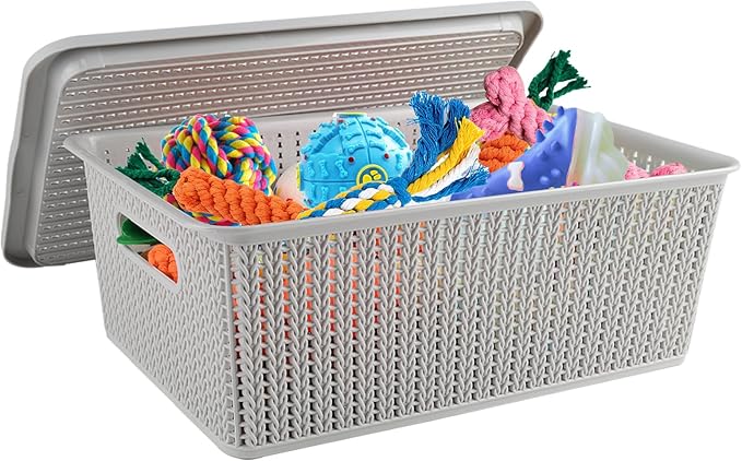 Geyecete Dog toy basket storage bins Stackable Plastic Pantry Bins with Lids Storage Basket torage bins with lids Pet/Pet Toy Storage Bin Doy Toy Box