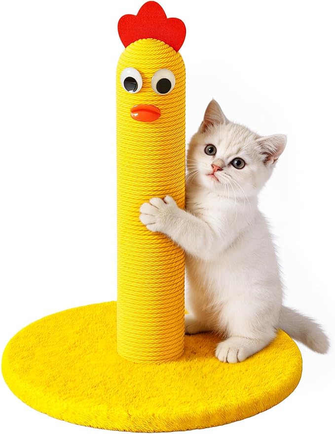 Cat Tree for Indoor Cats, 13" Small Cat Scratching Post, Yellow Chick Cat Tower for Kittens & Small Cats, Stable Compact Cat Tree for Apartments