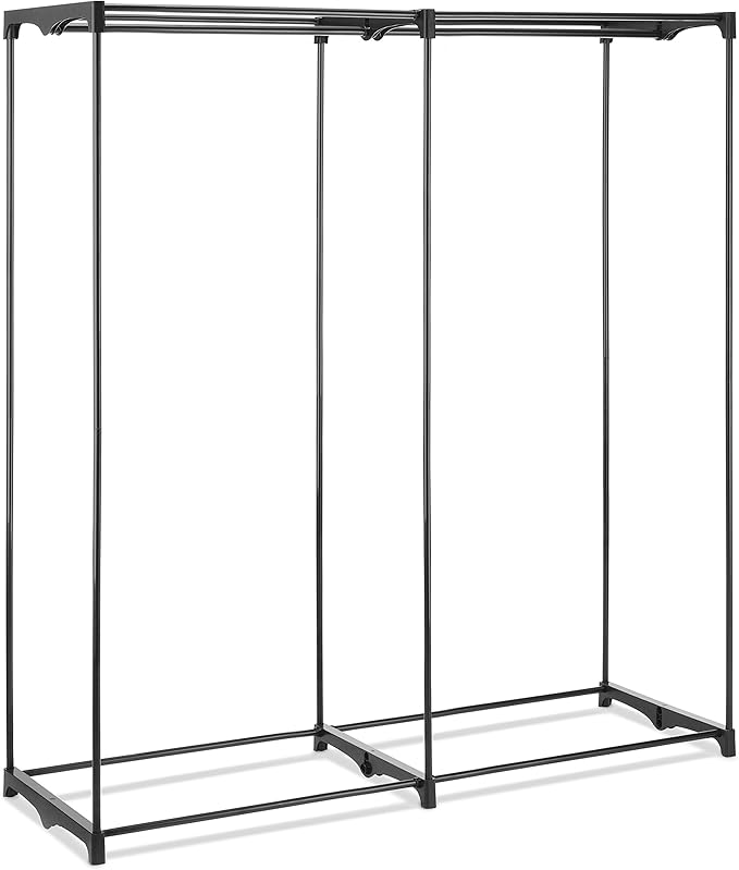 Whitmor Portable Wardrobe Clothes Storage Organizer Closet with Hanging Rack - Extra Wide -Black Color - No-tool Assembly - Extra Strong and Durable - 60"L x 19.5"W x 64"