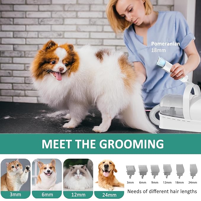 7-in-1 Ultra Quiet Dog Cat Grooming Vacuum Kit | 400W Powerful Suction, Hair Removal Tool for Shedding Pets | Professional Clippers & Deshedding Brush for All Furry Animals