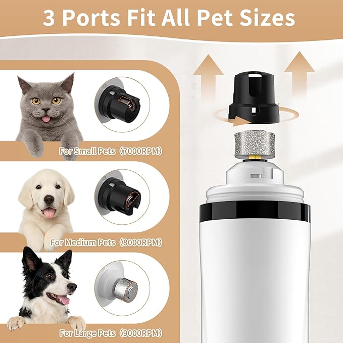Upgraded 2026 3-Speed Dog Nail Grinder,Ultra-Quiet Rechargeable USB Trimmer with LED Lights & Battery Display –Painless Grooming for Dogs &Cats with Thick Nails &Sensitive Paws for Small to Large Pets