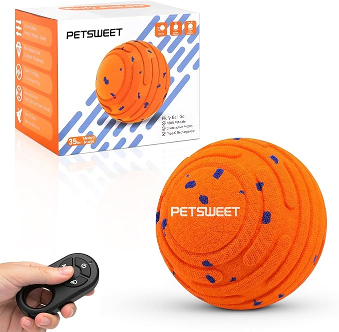 Smart Interactive Dog Toy with Remote Control, E-TPU Toy Ball for Aggressive Chewers, Automatic Moving, IPX6 Waterproof, Rechargeable Rolling Ball for Small/Medium/Large Dogs, ORG&BLU