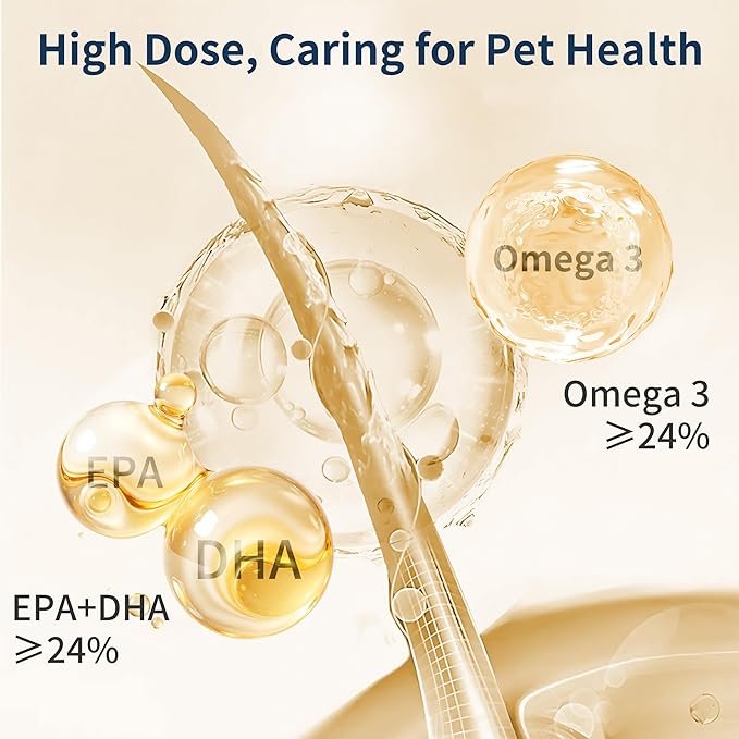 Omega 3 Fish Oil for Dogs, 80 Capsules, Rich in EPA and DHA, Improves Dry Skin, Dandruff, Itching, Reduce Shedding, Supports Cardiovascular and Joint Health, Suitable for Cats and Dogs (3 Bottles)