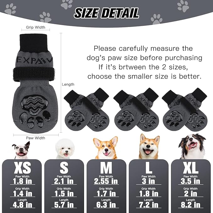 EXPAWLORER 6PCS Anti-Slip Dog Socks to Prevent Licking Paws,Dog Shoes for Hot Pavement,Best Paw Protector Traction Control on Hardwood Floor,Dog Booties for Puppy Small Medium Large Senior Dogs
