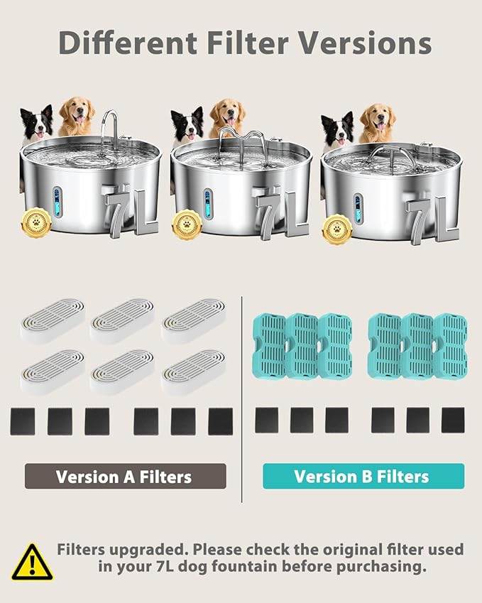 Cat Water Fountain Filters Replacement for 2.2L & 3.2L Square Stainless Steel Cat Fountains, 7L Dog Water Fountains, 6 Carbon Filters & 6 Pre-Filter Sponges, Replacement Filters Pack of 6+6