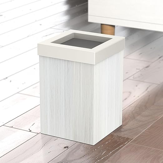 Gatco Small Bathroom Trash Can with Lid, Square 3 Gallon Wastebasket, Under Sink, White Oak with Matte White, for Bathroom, Bedroom, Office (1936W)