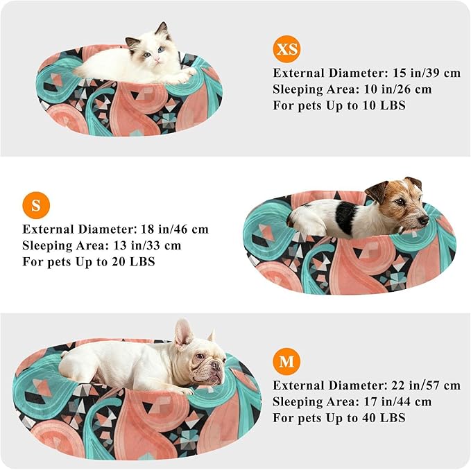 Paisley Pet Dog Bed Calming Anti Anxiety fluffier Calming Bed for Small Size Pets Sleeping