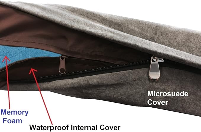Dogbed4less Orthopedic Dog Bed with Memory Foam for Medium Large Pet, Waterproof Liner, Washable Microsuede Gray Cover, 41X27X4 Inch (Fit 42X28 Crate)