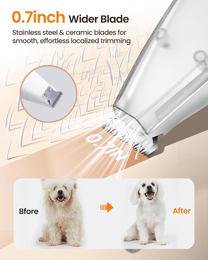 Vacuum Dog Paw Trimmer, Low Noise Paw Trimmers for Dog's Feet with Hair-Suction, Safety Cordless Electric Dog Clippers for Grooming, Rechargeable Cat Shaver for Paws, Ears, Face