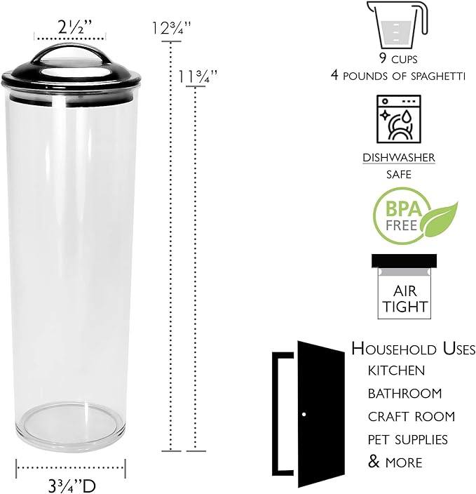 Reston Lloyd Tall Clear Spaghetti Pasta Storage Canister Container with Airtight Lid BPA Free for Kitchen Pantry Organization, Lime