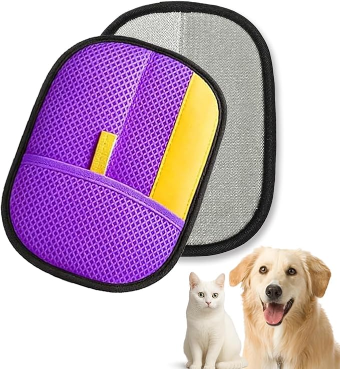Pet Hair Removal Glove - Reusable Magic Brush Glove for Dog & Cat Hair Removal on Furniture, Car Seats, Clothes & Bedding (Purple)