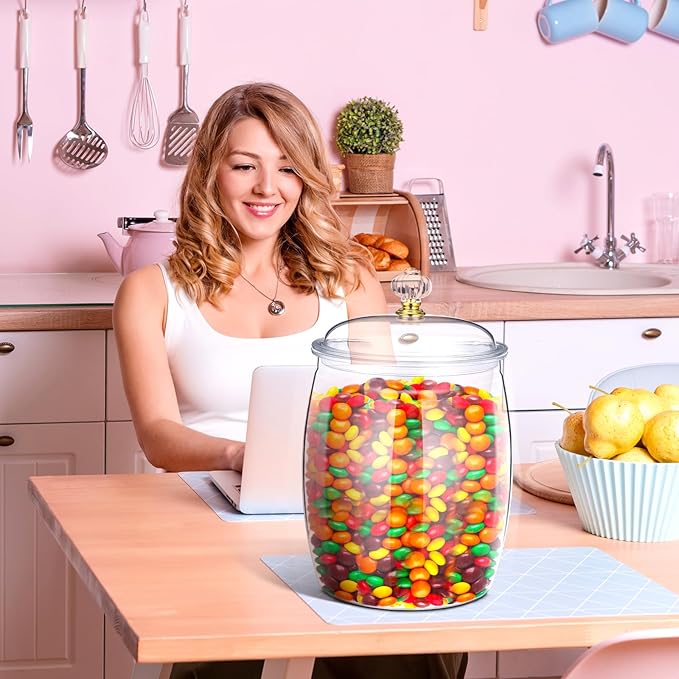 Nuogo Large Candy & Cookie Jar with Lid Plastic Apothecary Jars Large Food Storage Container Unbreakable Kitchen Storage Jar for Cookie, Candy, Snack and Dried Foods DIY Gift(1gallon/128oz)