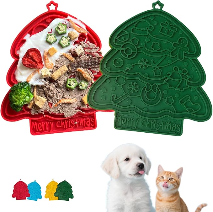 Lick Mat Slow Feeder 2PCS for Cats & Small Medium Dogs with Suction Cups,Freezer Safe,Fun Enrichment Toys for Anxiety Relief Boredom,Pets Bathing Grooming Training(Red+Green)
