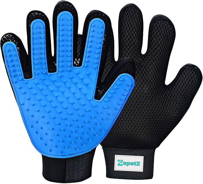 Pet Hair Remover Gloves - Gentle Deshedding & Grooming for Dogs, Cats & Horses (1 Pair, Blue)