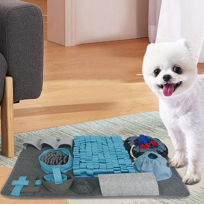 Snuffle Mat, Interactive Puzzle Dog Food Mat, Easy to Clean, Durable, Sniffing Training Toy with 10 Training Elements and 3 Difficulty Levels, Dog Training Accessories for All Breeds