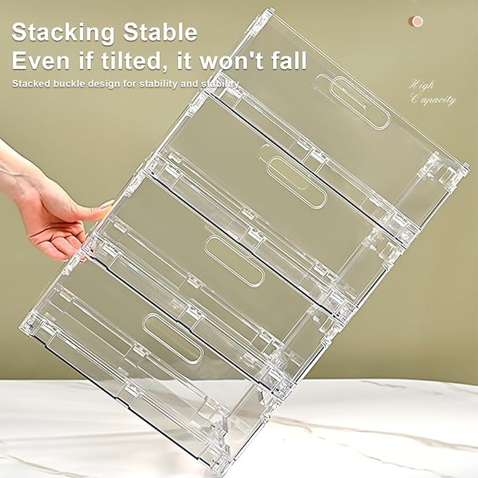 4-Pack Foldable Plastic Baskets, Stackable Storage Baskets with Handles for Organizing and Storage, Foldable Crate for Office, Home, Bedroom, Outdoor (12"x 8.07" x 4.92")