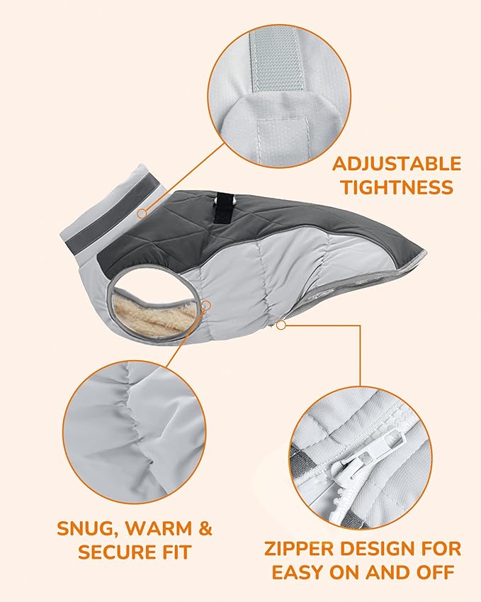 Dog Coat for Medium Dogs, Adjustable Dog Jackets for Cold Weather, Reflective Winter Coat with Built-in Harness, Snowsuit Fits Dogs 14-25 lbs and Up, Size M Black