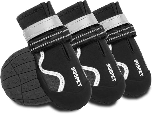Dog Shoes, Waterproof Dog Boots & Paw Protectors with Anti-Slip Sole, 4pcs/Set Pet Dog Booties, Reflective Dog Shoes for Small Medium Large, Winter Snowy Summer Hot Pavement (Black, 3# (XS))
