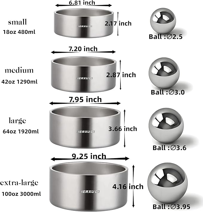 Stainless Steel Dog Slow Feeder – 2-in-1 Pet Bowl 64oz & Slow Feeder Ball 3.6in – Spherical Design Slows Eating & Use Separately or Together (Large)
