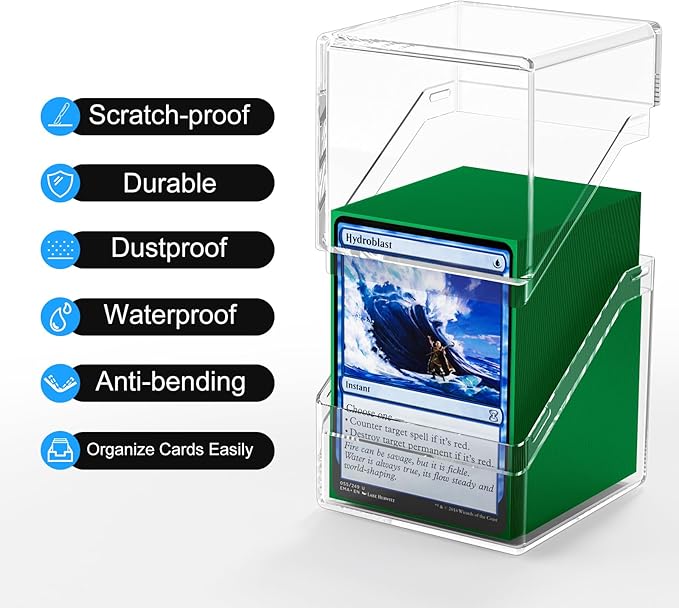 2 Pack Card Deck Boxes, Deck Case with 200Pcs Card Sleeves and Dividers, Standard Clear Commander Cards Storage Box Fit for MTG, Sport, Trading Cards (Dark Green)