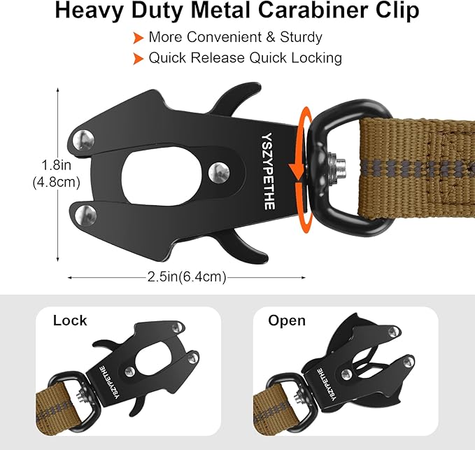 Heavy Duty Dog Leash, 4-6 Ft Shock Absorbing with Heavy-Duty Seatbelt Buckle & Dual Handles - No Bungee, for Medium to Large Dogs (Khaki)