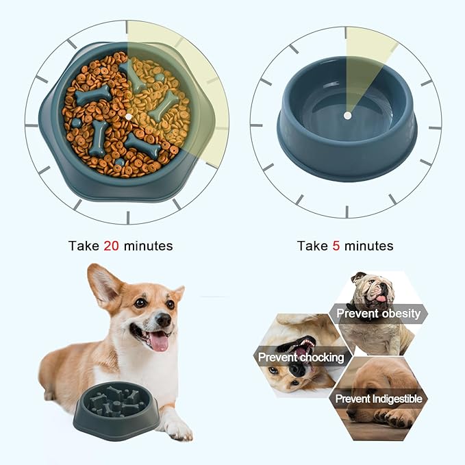 Dog Slow Feeder Bowl for Small & Medium Breeds, Anti-Choking Puzzle Food Bowl, Non Slip Interactive Dog Feeder for Healthy Eating Habits, Dishwasher Washable (Green)