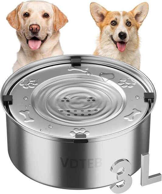 Dog Water Bowl No Spill,3L/101oz Stainless Steel Water Bowl for Dogs, Spill Proof Slow Drinking Dog Water Feeder with Anti-Slip for Medium to Large Messy Drinkers