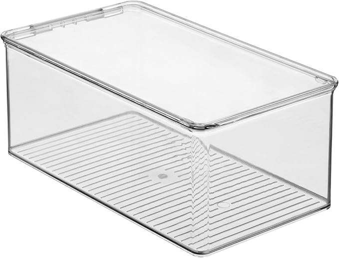iDesign Stackable Shoe Box with Hinged-Lid for Wedges or Sandals, Set of 2, Clear, Made in USA