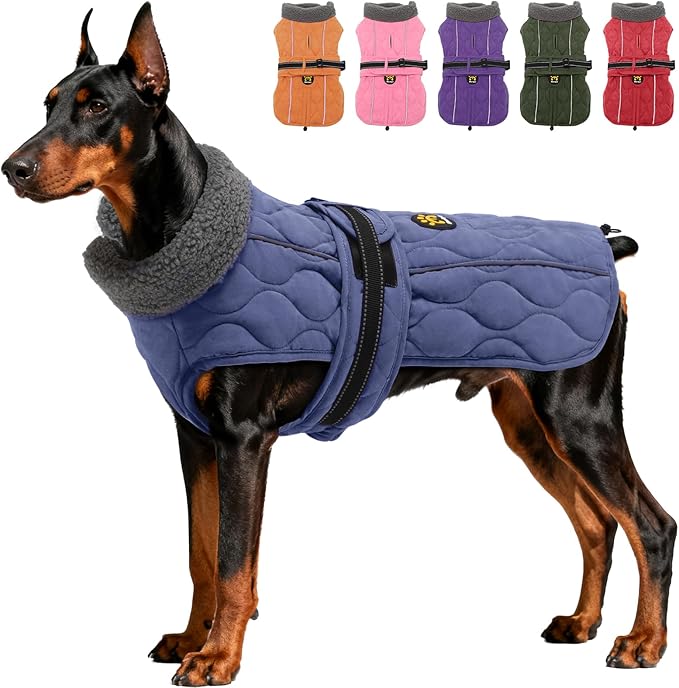 Dog Coat Winter, Waterproof Quilted Dog Jacket for Cold Weather, Reflective Adjustable Puppy Winter Coat, Warm Turtle-Neck Pet Fleece Snow Jacket for XX-Large Dogs, NewBlue XXL