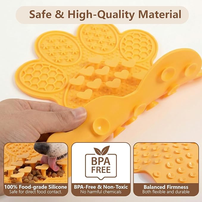 Licking Mat for Dogs & Cats, Slow Feeder Lick Pat, Anxiety Relief Dog Feeding Mat for Butter Yogurt Peanut, Orange