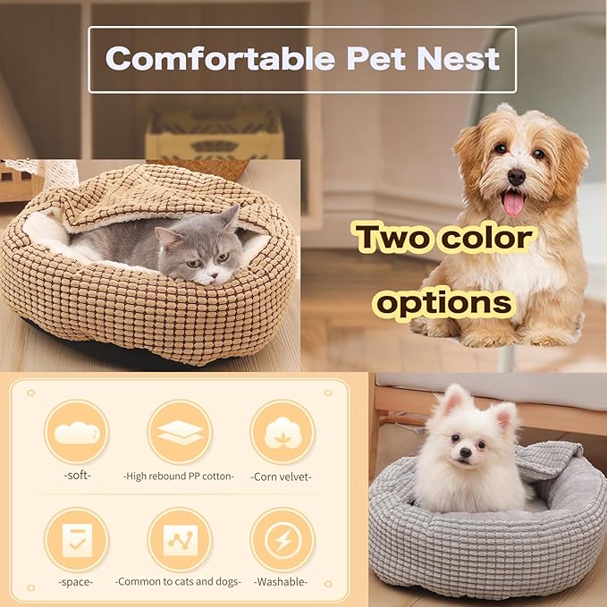 Dog Bed with Attached Blanket, Anti-Anxiety Hooded Pet Dog Cat Beds, Washable Calming Dog Sofa with Anti-Slip Bottom (X-Large, Gray)