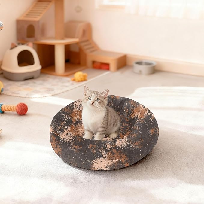 Brown Grey Mottled Pattern Pet Dog Beds Calming Anti Anxiety fluffier Calming Bed for Medium Size Pets Supplies