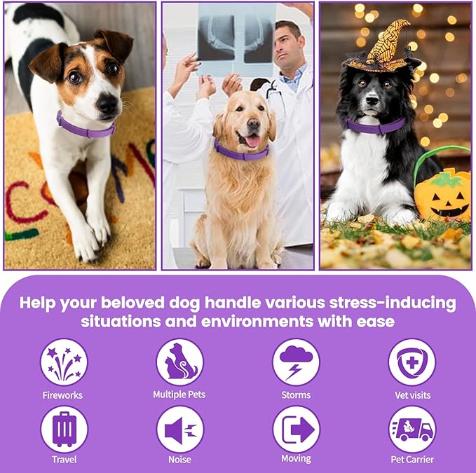 Calming Collar for Dogs – Fast-Acting, Lasts 60 Days, Choke-Free Design, Pheromone-Infused for Anxiety & Stress Relief – Dog Pheromone Collar for Small, Medium & Large Dogs (Aurora, 3 Pack)