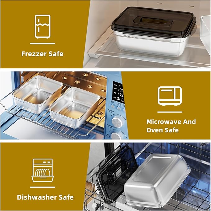 food prep stainless steel containers, turkey container, freezer safe, oven safe, suitable for open flame and induction stove, ideal for pickling kimchi（9500ML/335OZ）
