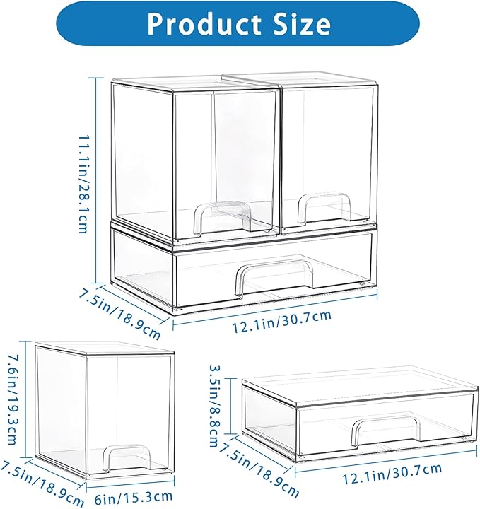 Baby Bottle Storage Organizer - Acrylic Storage Containers, Clear Stackable Drawer Baby Bottle Station Organizer for Countertop Cabinet, BPA-Free, Lead-Free (1 Wide+2 High, Clear)