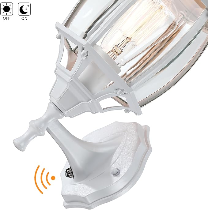 2 Pack 16.8in White Porch Lights Dusk to Dawn, Sensor Wall Sconce White Outdoor Light Fixture for House, Dusk to Dawn Exterior Wall Light for Porch Front Door Garage, E26