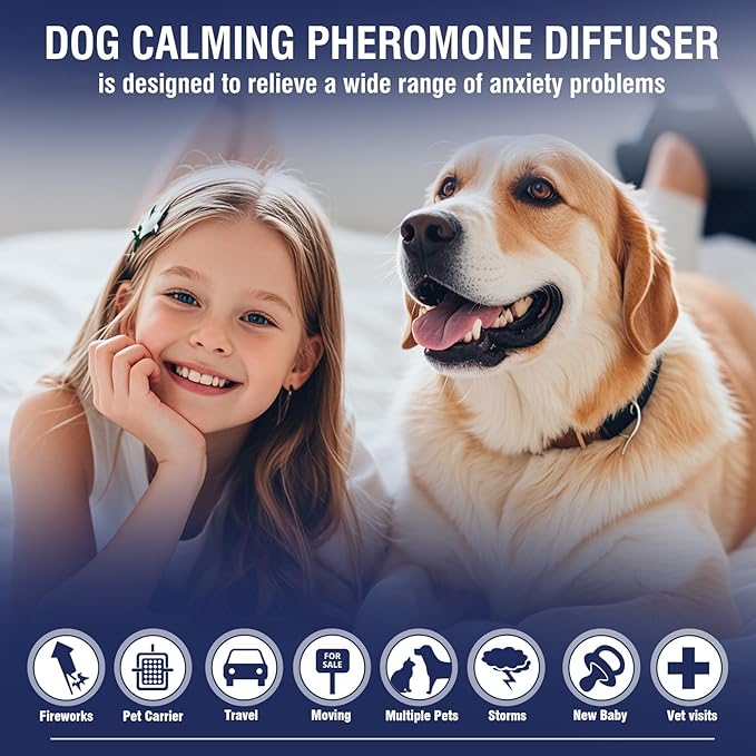 Dog Calming Pheromones Diffuser 6 in 1 Kit Appeasing Pheromone Diffuser to Calm (2 Plug in+4 Pack 48ml Refill) for Anxiety Relief Reduce Aggression Fighting Barking Stress 120 Day Supply