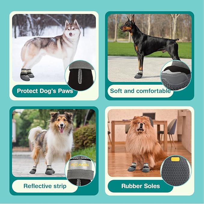 Dog Shoes for Large Dogs, Medium Dog Boots & Paw Protectors for Winter Snow, Waterproof Dog Booties for Hot Pavement, Hardwood Floors, for Rainy Black Size 3