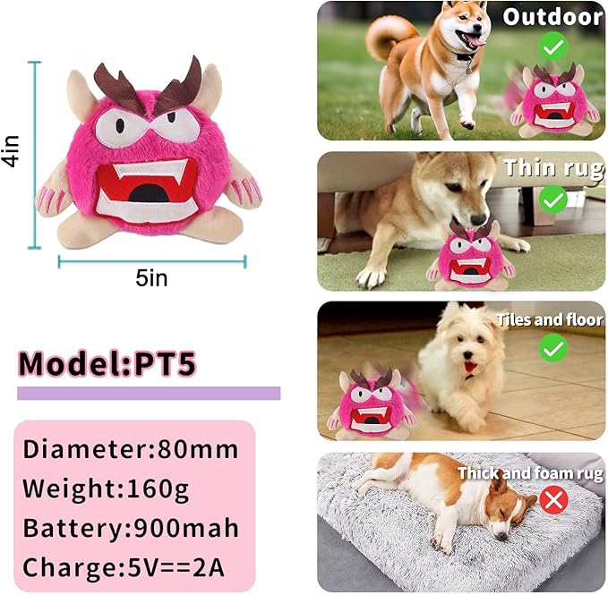 Interactive Dog Toys for Boredom - Upgrade Dog Toys Interactive Monster Plush Ball, Squeaky Moving Dog Ball Toy, Shake Bounce Boredom Talking Toys for Dog Pets Exercise Electronic Toy for Puppy pink