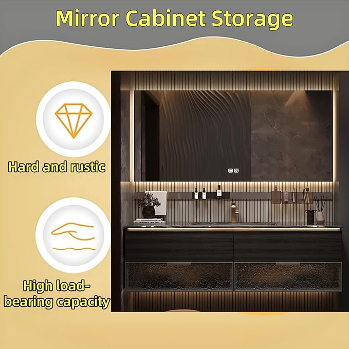40in Luxury Bathroom Vanities - Bathroom Vanity with Sink, Wall-Mounted Storage with 2 Large Side Cabinets Intelligent Defogging & Led Lights | Multi-Layer Solid Wood