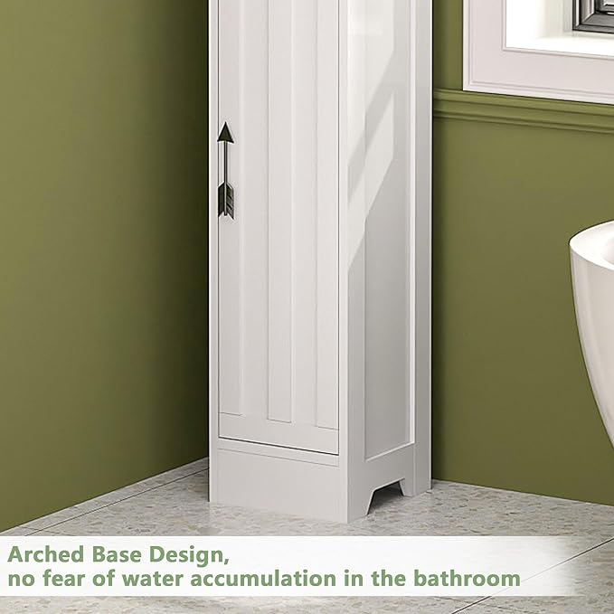 VECELO Narrow Bathroom Storage Cabinet with 3 Adjustable Shelves, 71" Tall Freestanding Cabinet with Toilet Paper Holder, Slim Tower Cabinet with Magnetic Door, for Small Spaces, White