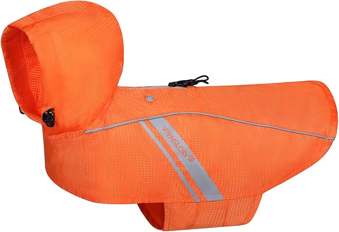 VIVAGLORY Wetoff Dog Raincoat, Rain Coat for Dog All Seasons Adventure, Rain Jacket with Harness Hole & Hood, Reflective Lightweight Waterproof for Doggy & Puppy, L, Orange