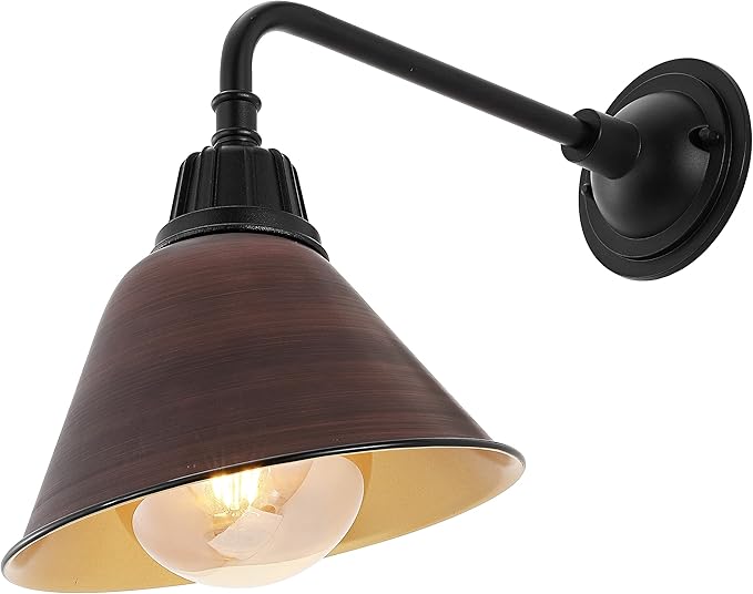 JONATHAN Y JYL7612G Croydon 9.63" 1-Light Farmhouse Industrial Indoor/Outdoor Iron LED Gooseneck Arm Outdoor Sconce Metal Bell Shade Vintage Cottage Rustic Porch Patio Yard Barn, Wood Finish/Copper