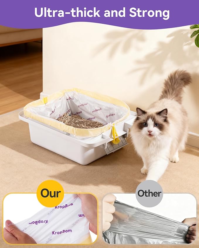 80 Count Automatic Cat Litter Box Liners Compatible with PetPivot AutoScooper 11 and Similar Open Top Self Cleaning Litter Box, Heavy Duty Cat Litter Bags Liners with Drawstring, 25.19" x 11.8"