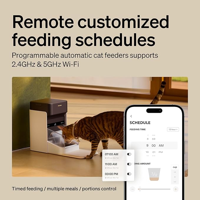 RFID Smart Cat Feeder for 3 Cats — 5G WiFi, App Control, Collar Tag Activated
