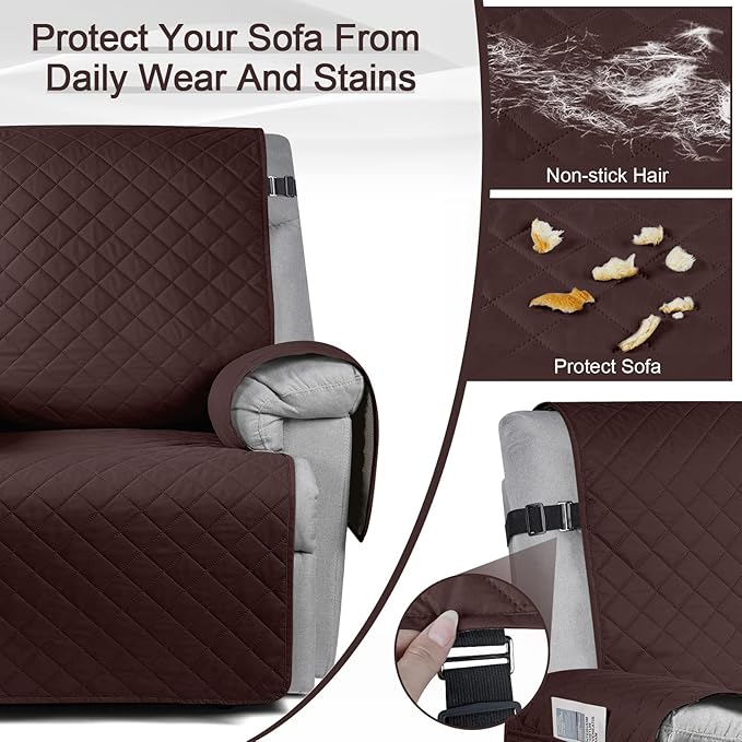 KinCam 100% Waterproof Recliner Chair Cover, Reclining Couch Covers for Pets, Dogs, Recliner Couch Slipcover Furniture Protector with Elastic Straps for Kids(23.6", Maroon)