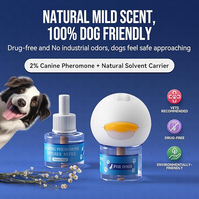 Dog Calming Pheromone Diffuser Kit for Dogs/Puppies Anxiety Relief Stress Reduction, 48ml x 2 and1 Plug-in Diffuser Reduces Destructive Behavior, Pee Accidents, Separation Anxiety, Barking