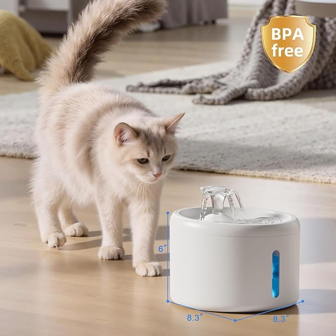 Casfuy W9 Enhanced KDF Multi-Layer Filtration Quiet Dog & Cat Water Fountain, White, 85-oz
